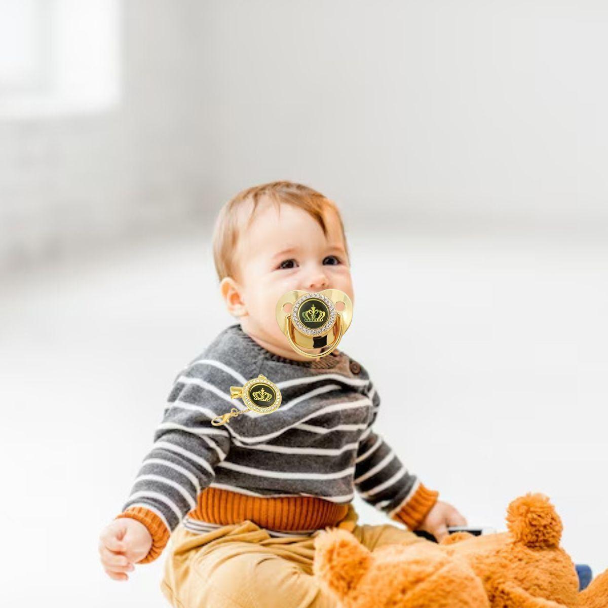 SET 2 CHUPETES CON SUJETADOR BRILLOS ELEGANTE BEBE LAU-7