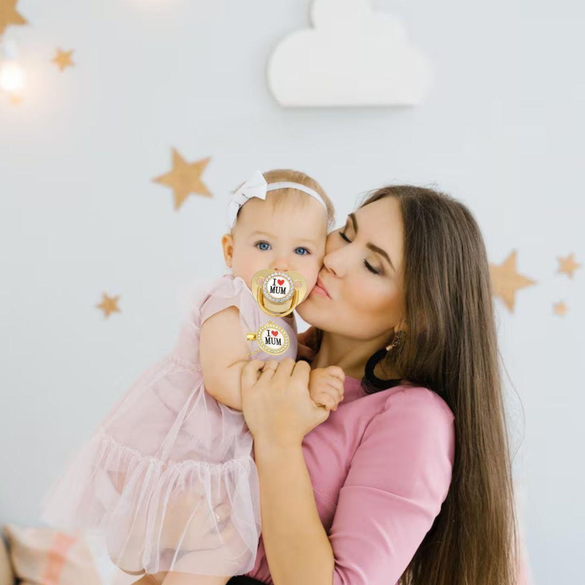 SET 2 CHUPETES CON SUJETADOR BRILLOS ELEGANTE BEBE LAU-8