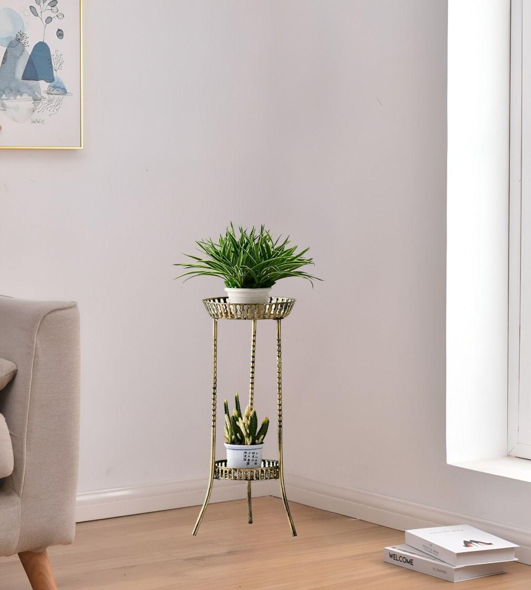 Porta Maceta Plantas Exhibición Soporte 2 Niveles Pie Jhn-4