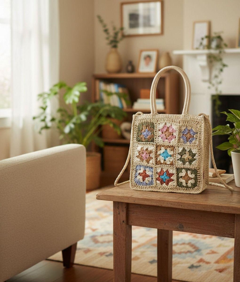 Cartera Bolso Mano Tejido Crochet Moderno Versátil Jhn-9