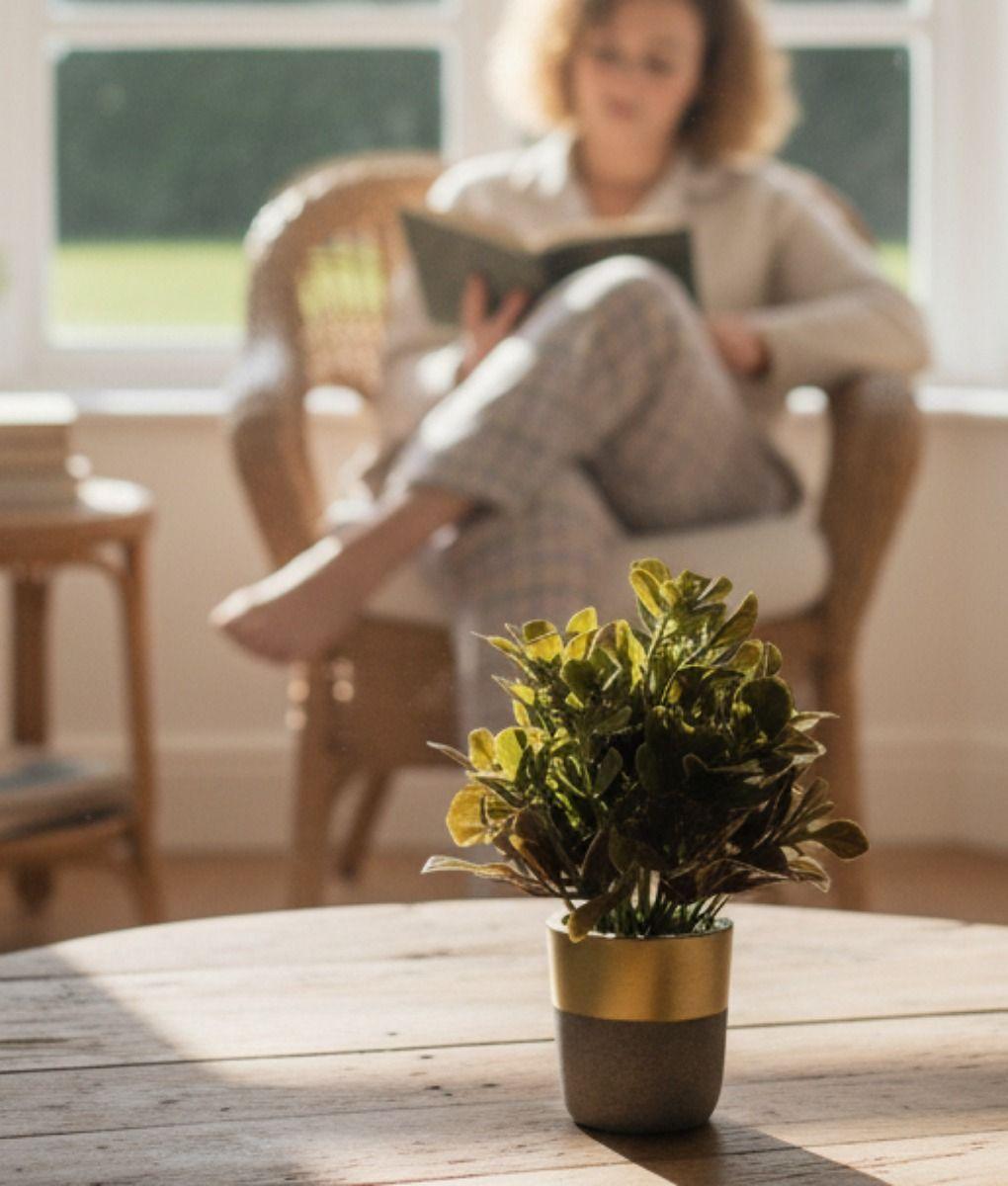 Set 2 Plantas Artificiales Decorativas Macetero Bicolor Jhn-3