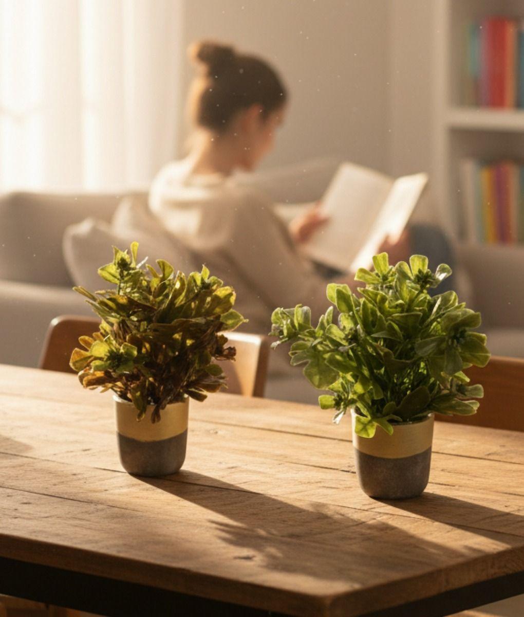 Set 2 Plantas Artificiales Decorativas Macetero Bicolor Jhn-7