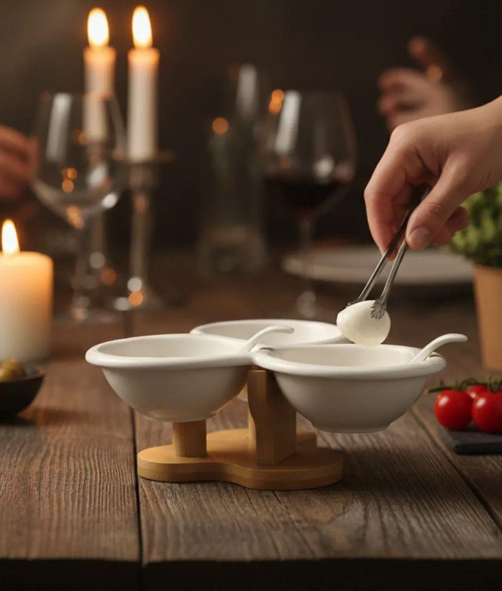 Salsero Decorativo Minimalista Triple Envase Base Bambú Jhn-7