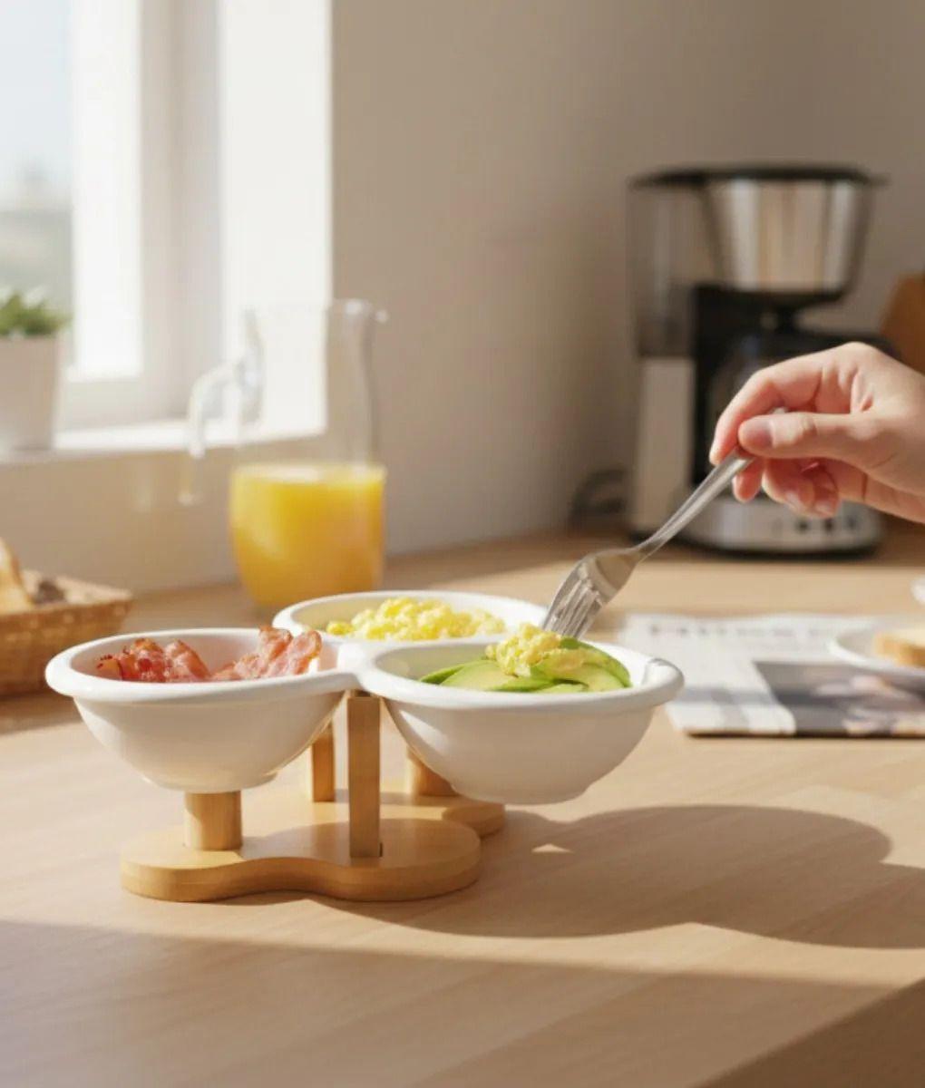 Salsero Decorativo Minimalista Triple Envase Base Bambú Jhn-8