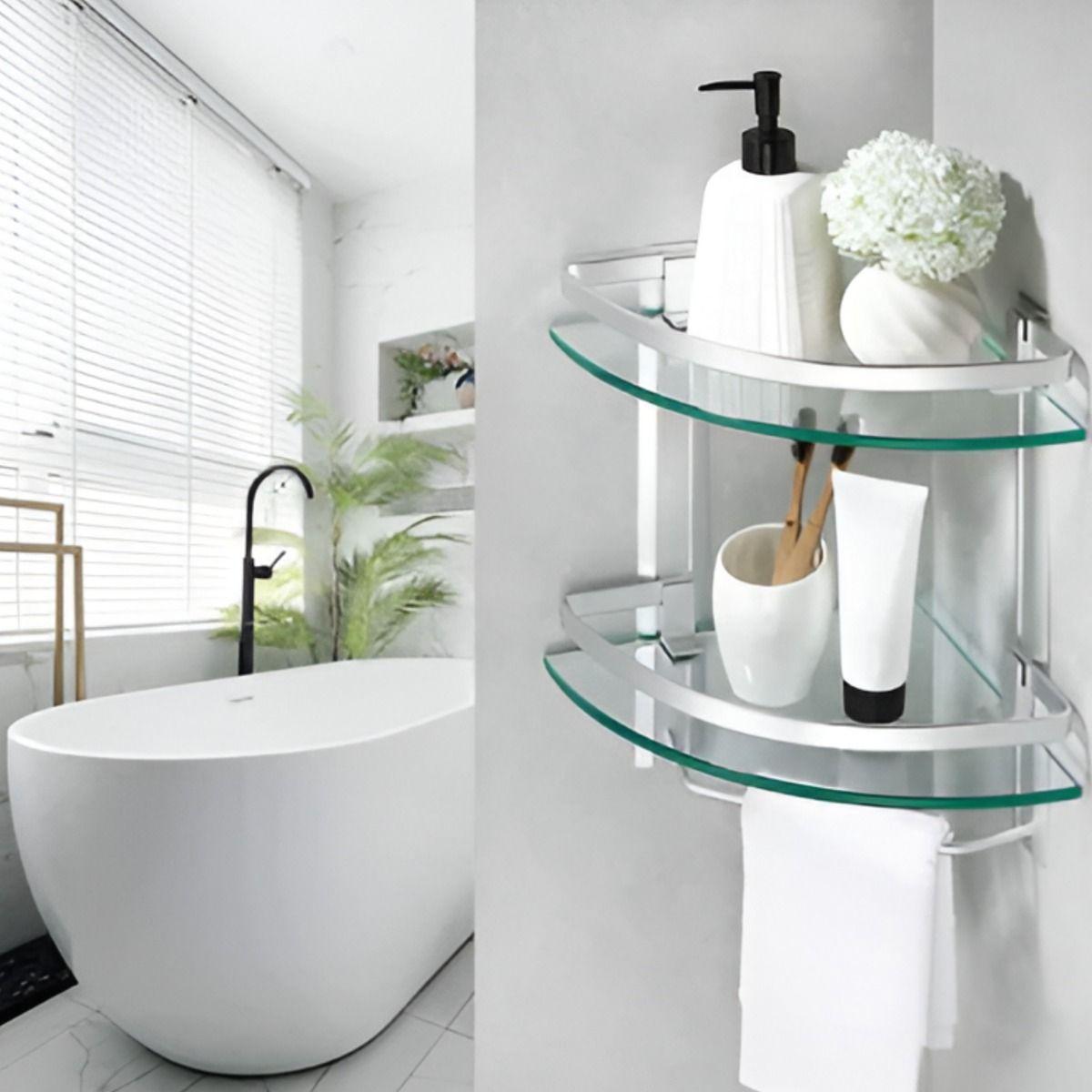 Estante Organizador Baño Doble Triangular Vidrio Jhn-5