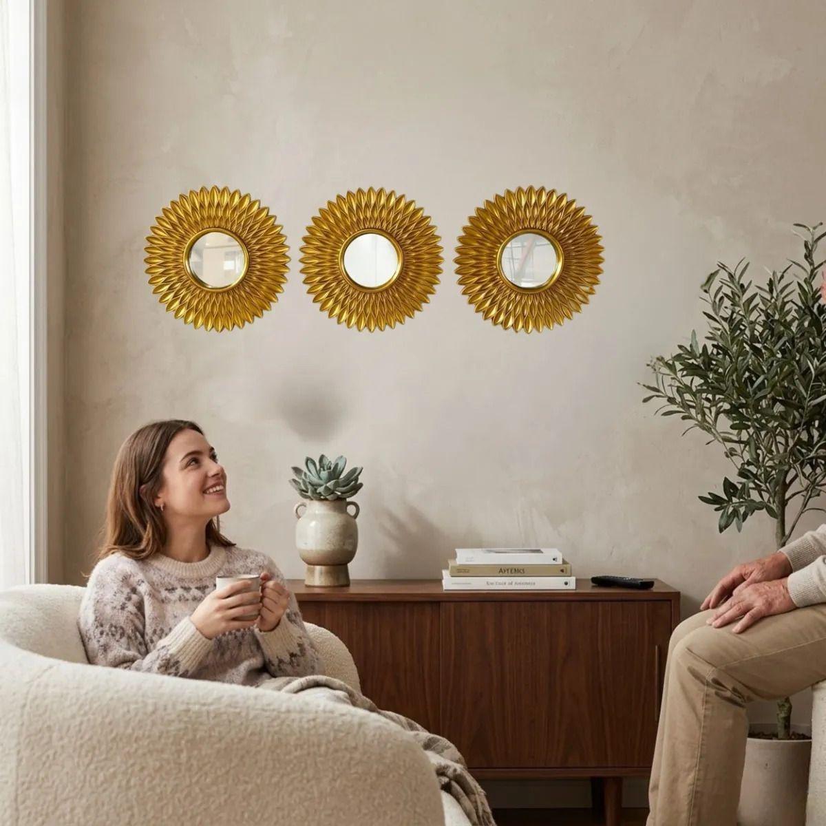Set 3 Espejos Decorativos Sol Pared Modernos Mosaico ALJ-2