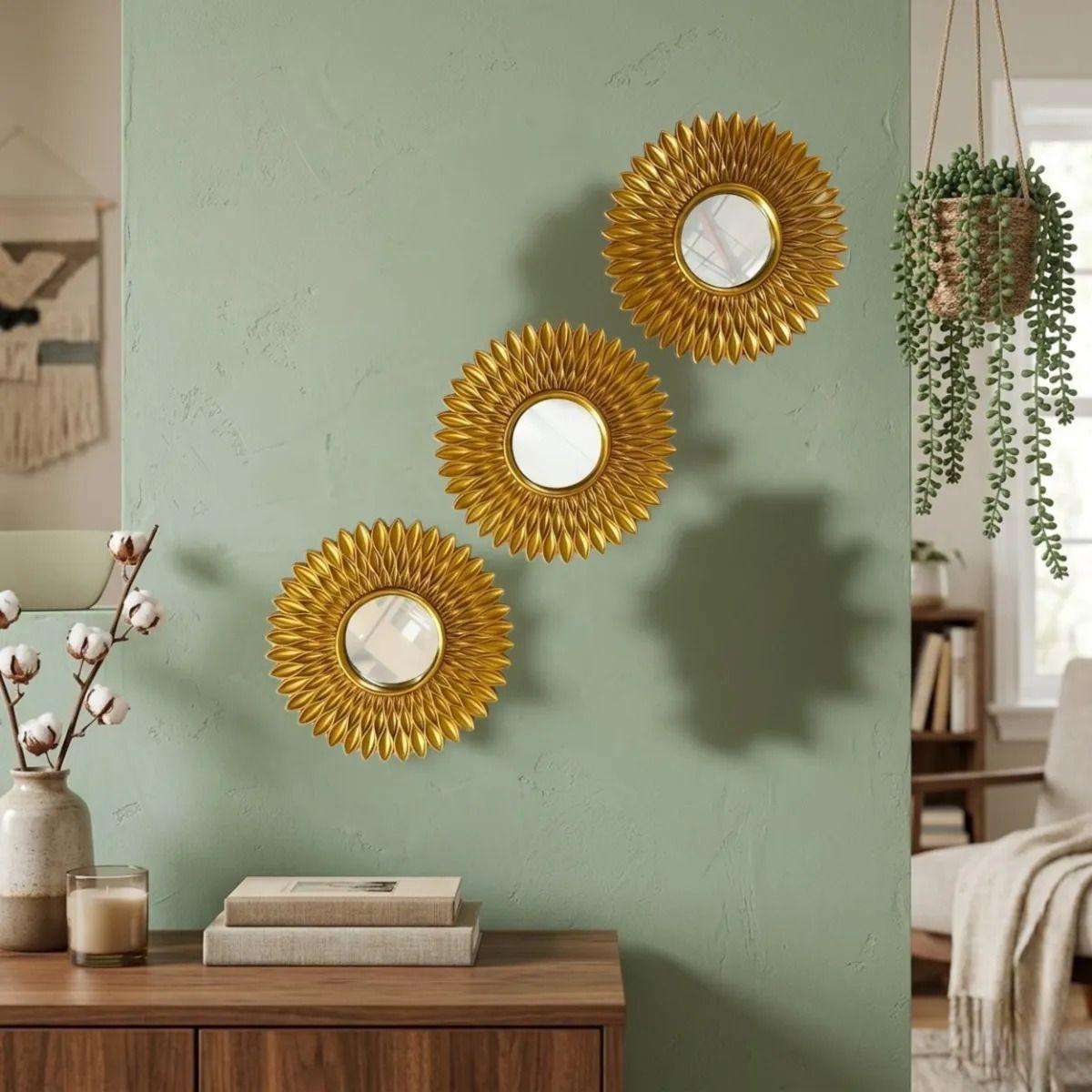 Set 3 Espejos Decorativos Sol Pared Modernos Mosaico ALJ-9