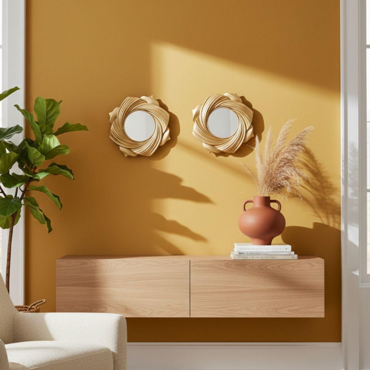 Set 2 Espejo Decorativo Pared Pétalo Flor Remolino Jhn-8