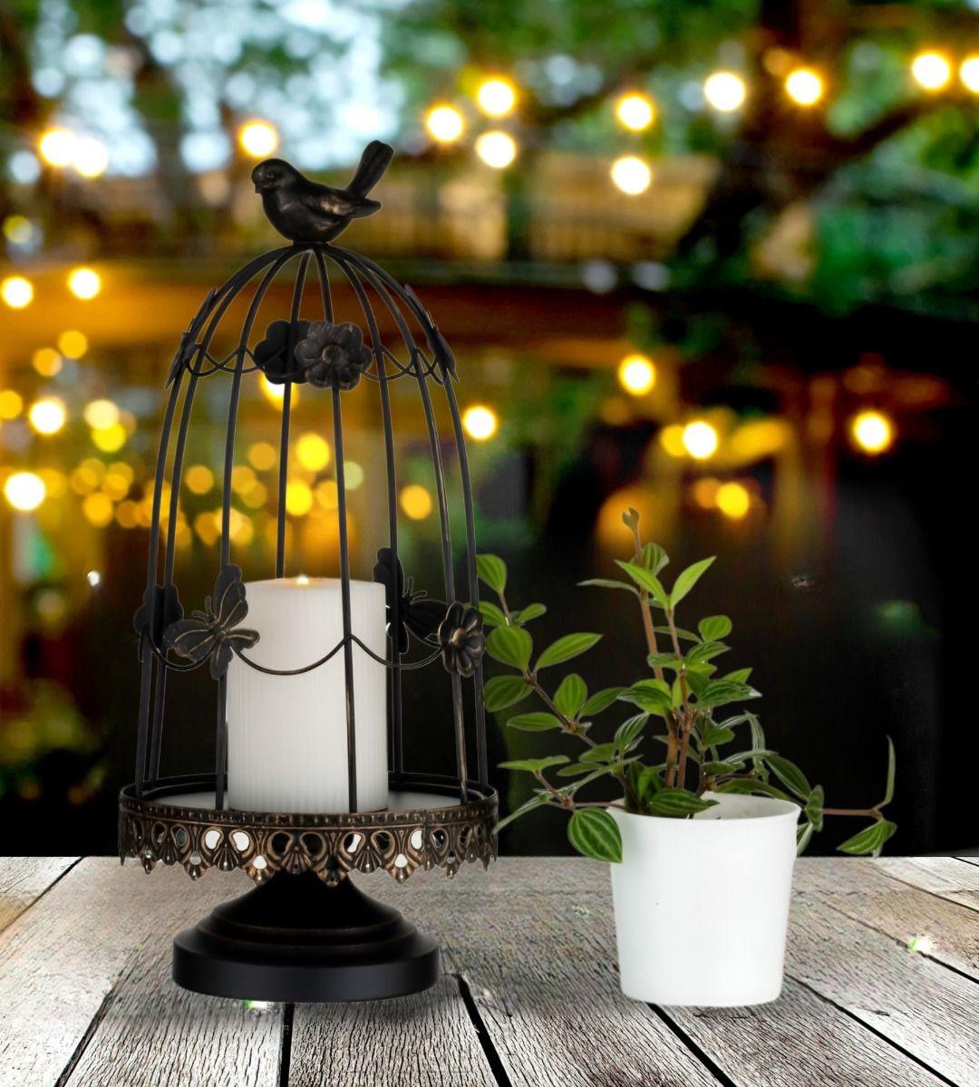 Portavelas Multifunción Decorativo Jaula Pájaros 36cm Jhn-6