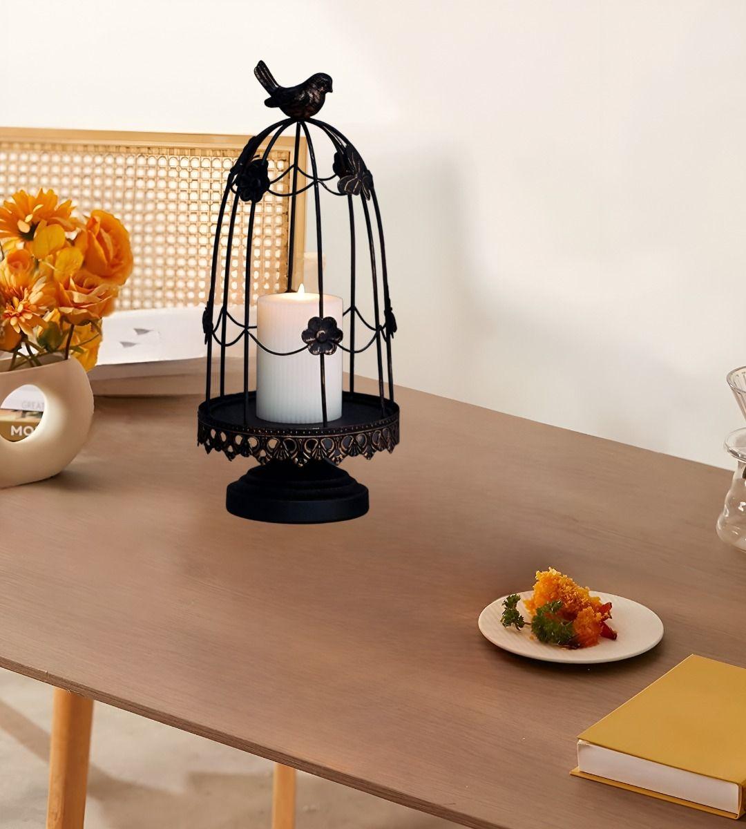 Portavelas Multifunción Decorativo Jaula Pájaros 36cm Jhn-9
