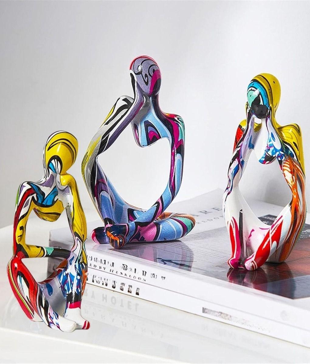 Set 3 Figura Decorativa Estatua Pensador Graffiti Hogar Jhn-6
