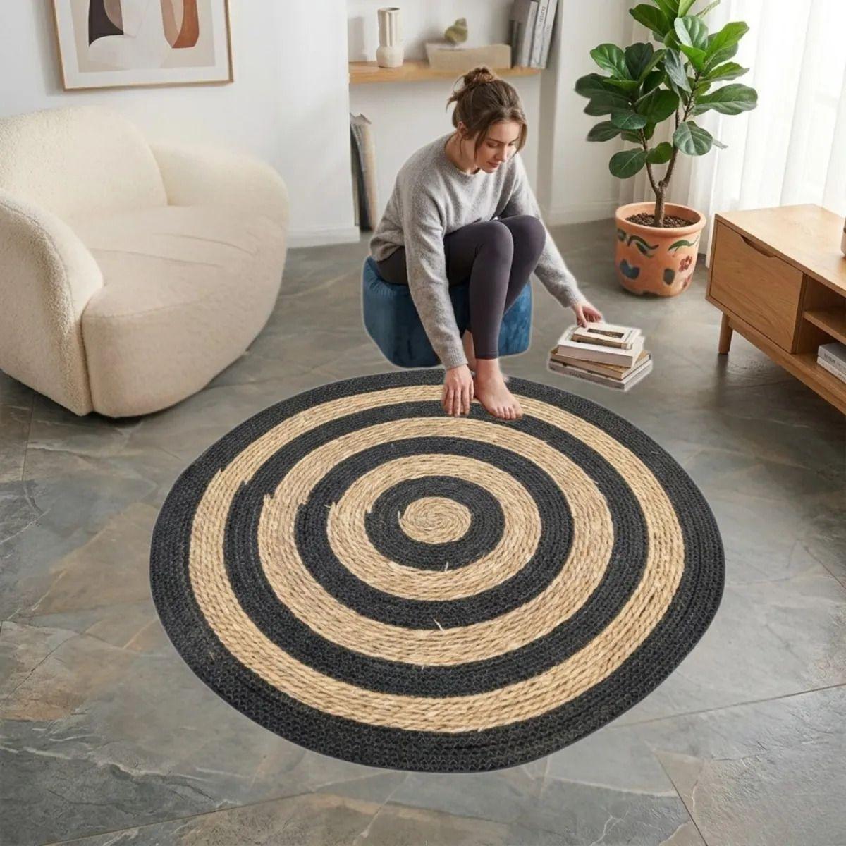 Alfombra Artesanal Geométrica Moderna Tejida Sala Estar ALJ-3