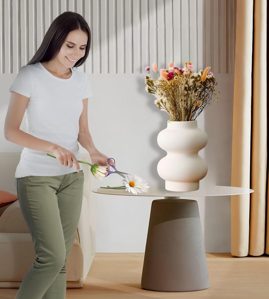 Jarrón Florero Cerámica Decoración Moderno Blanco Hogar Jhn-2