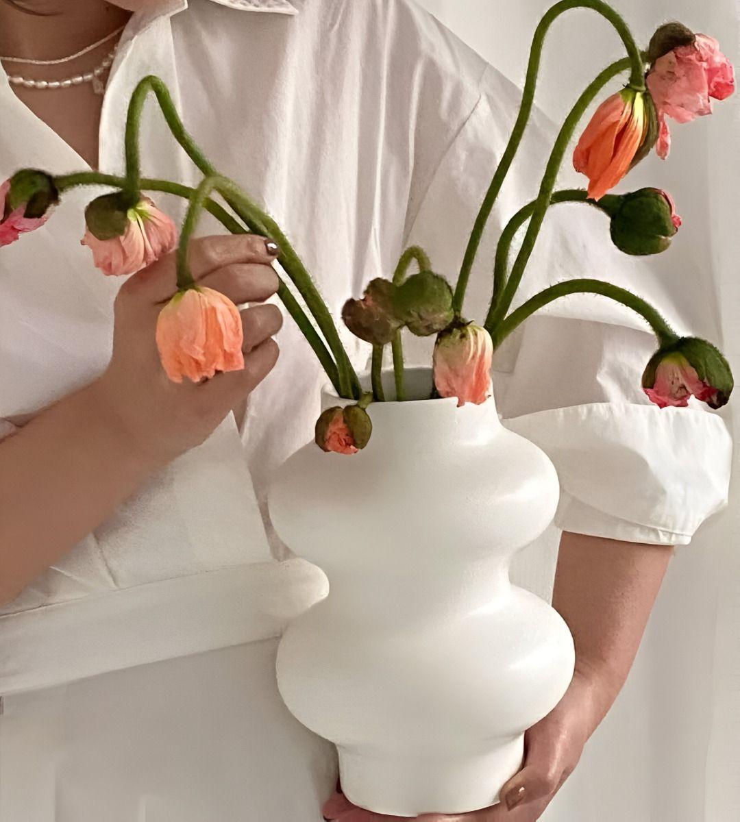 Jarrón Florero Cerámica Decoración Moderno Blanco Hogar Jhn-3