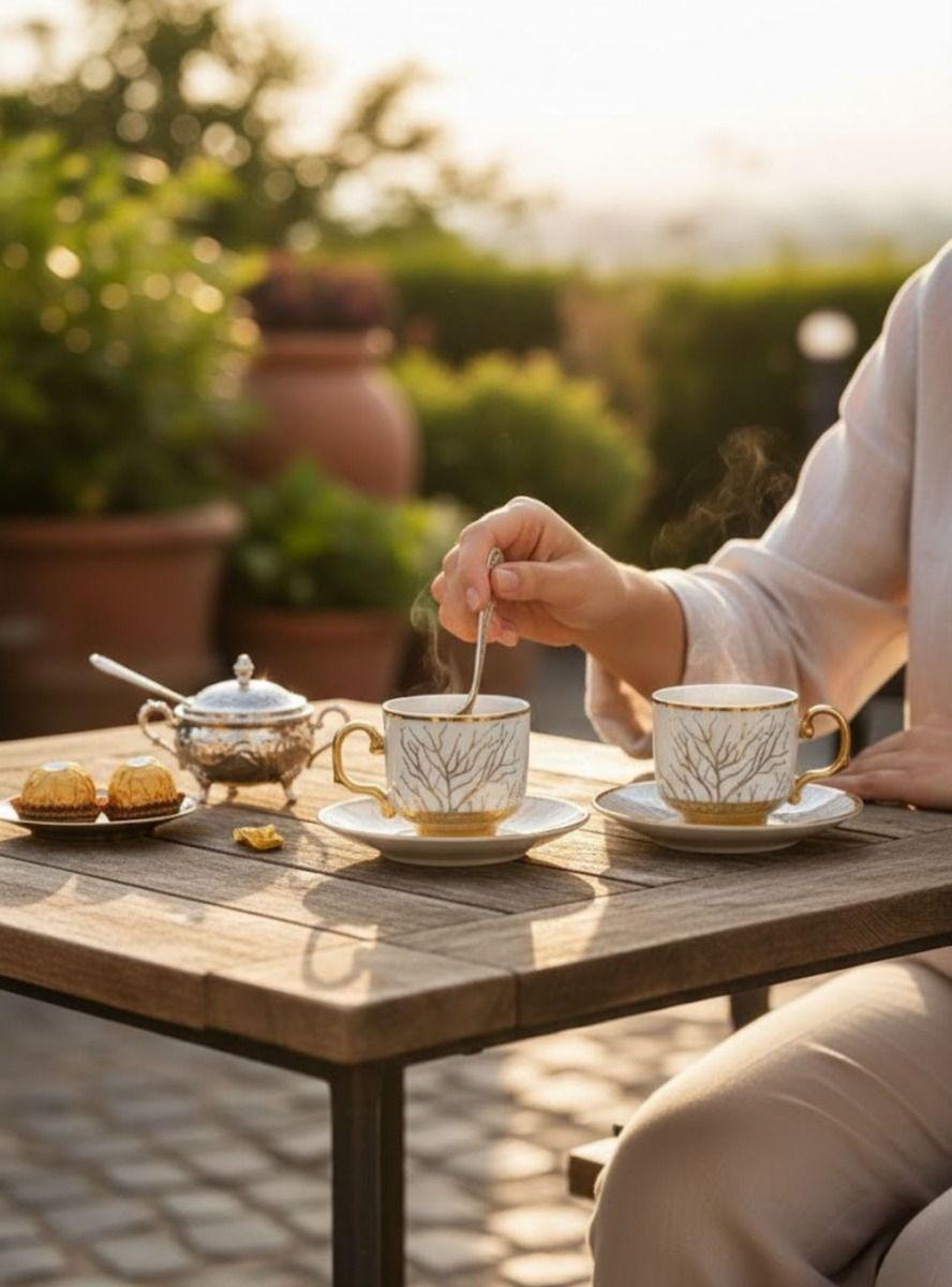 Juego Vajilla Tazas Platillos Gourmet Grabados Botánicos Jhn-2