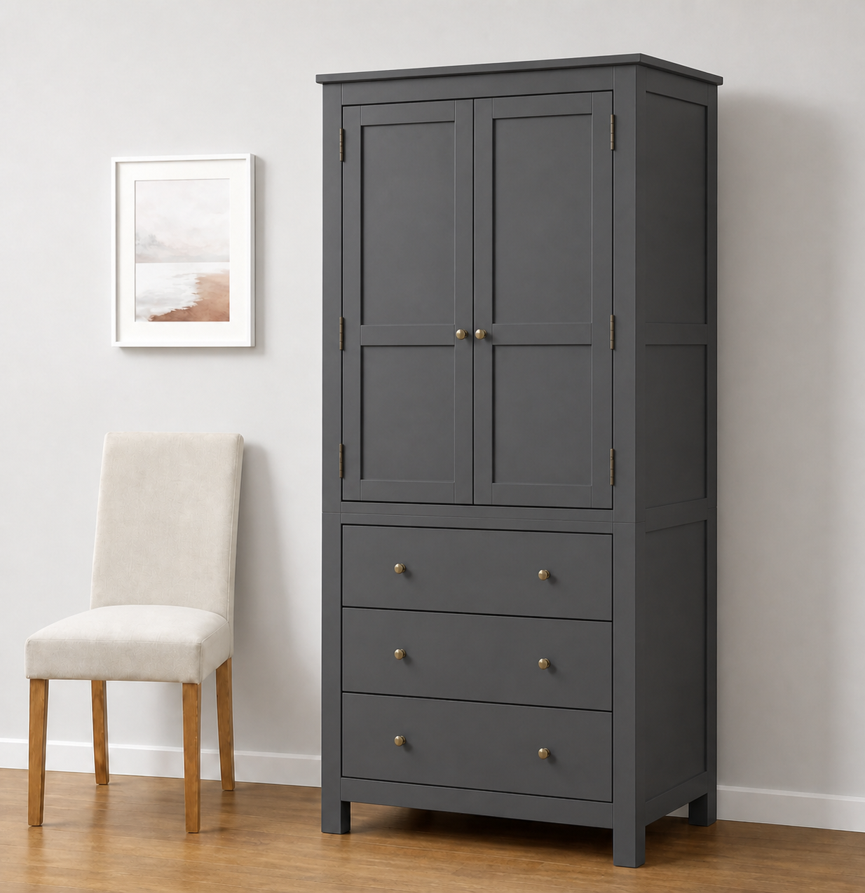 Closet "Armonía" de Madera Ropero Artesanal con Cajones y Barra - Gris Grafito - 100x50x180 cm-2
