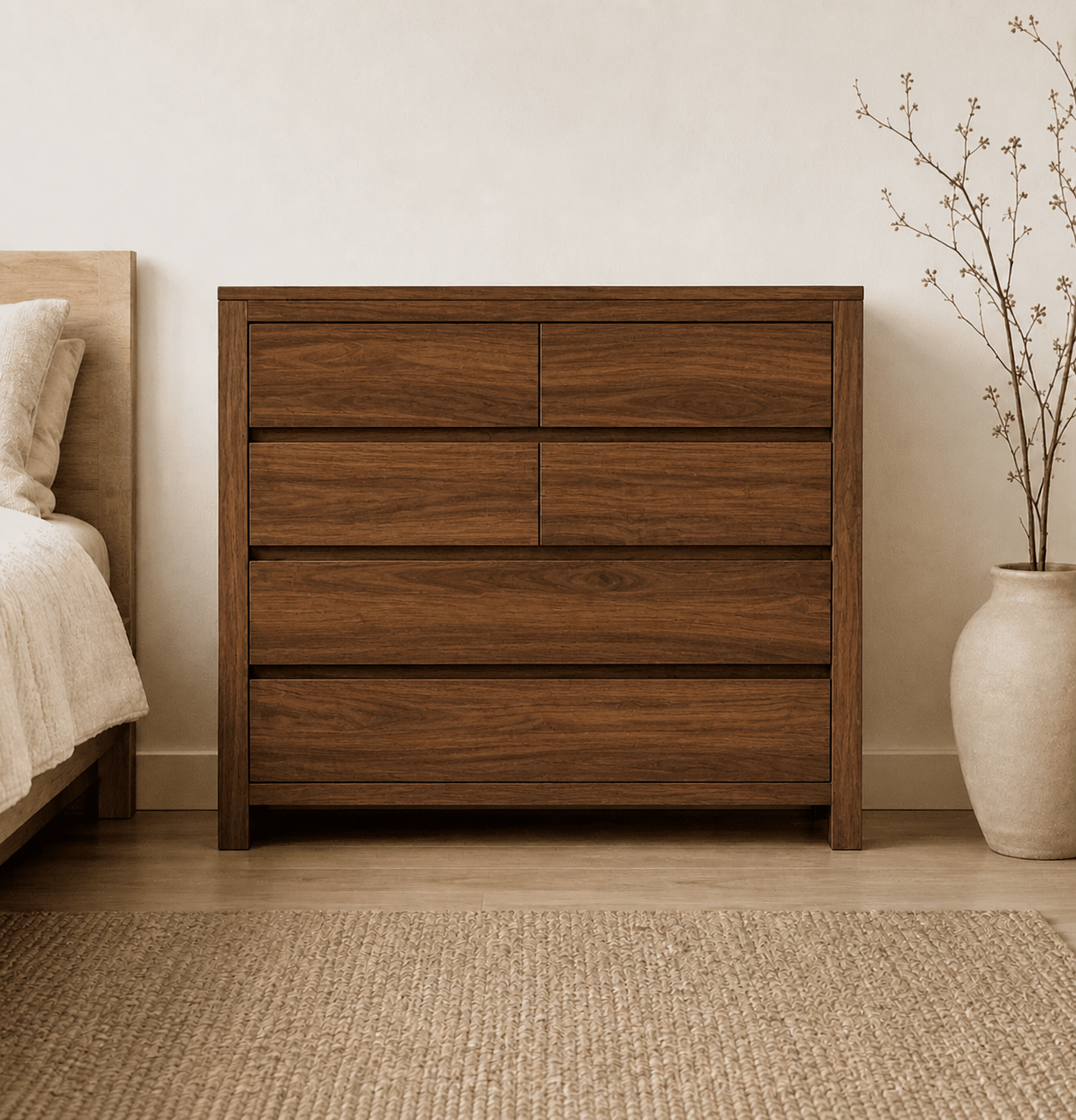 Cómoda "Puelo" 5 Cajones Mueble de Pino Clear con Distribución - Café - 100x40x90 cm-0
