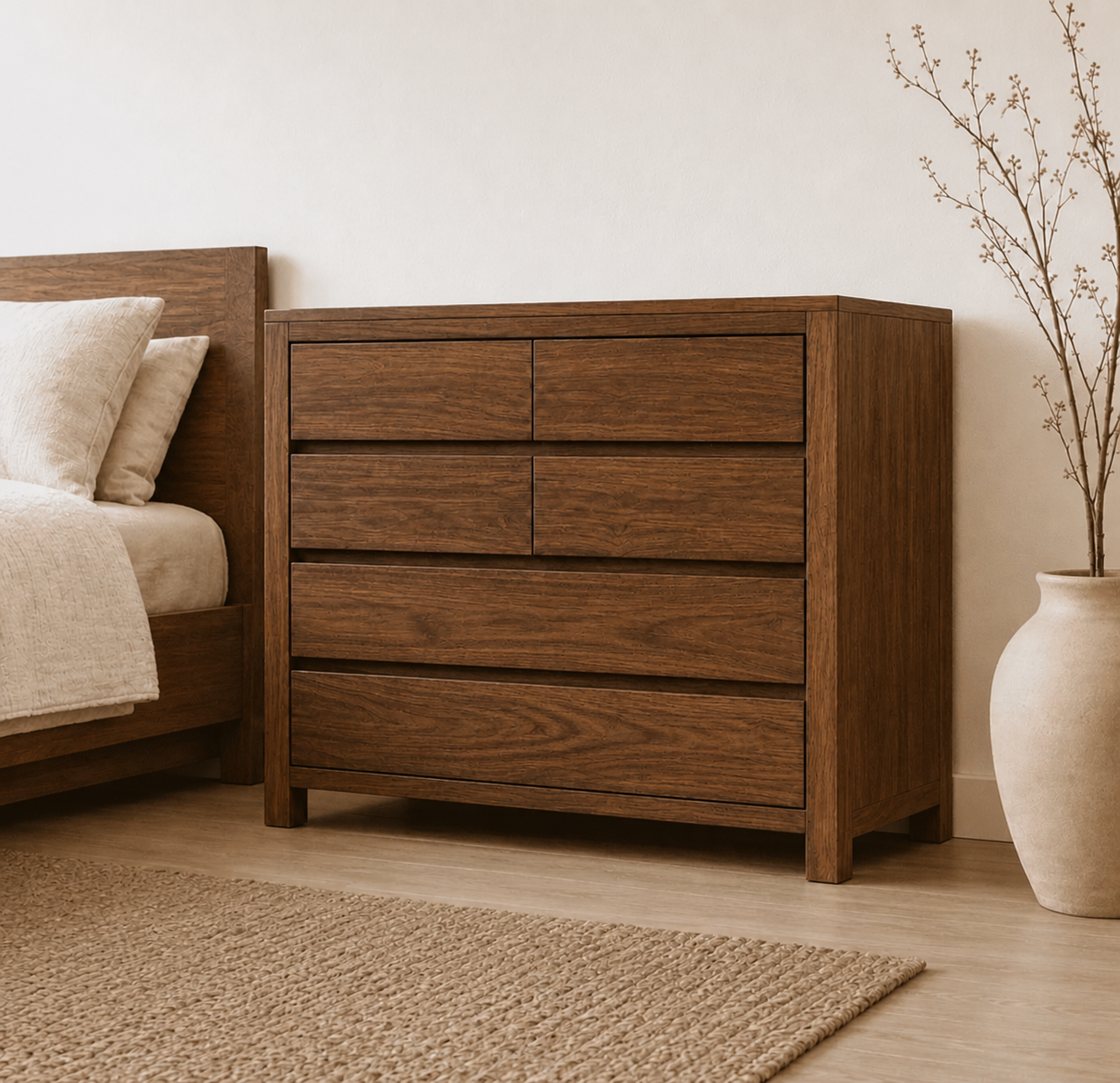 Cómoda "Puelo" 5 Cajones Mueble de Pino Clear con Distribución - Café - 100x40x90 cm-1