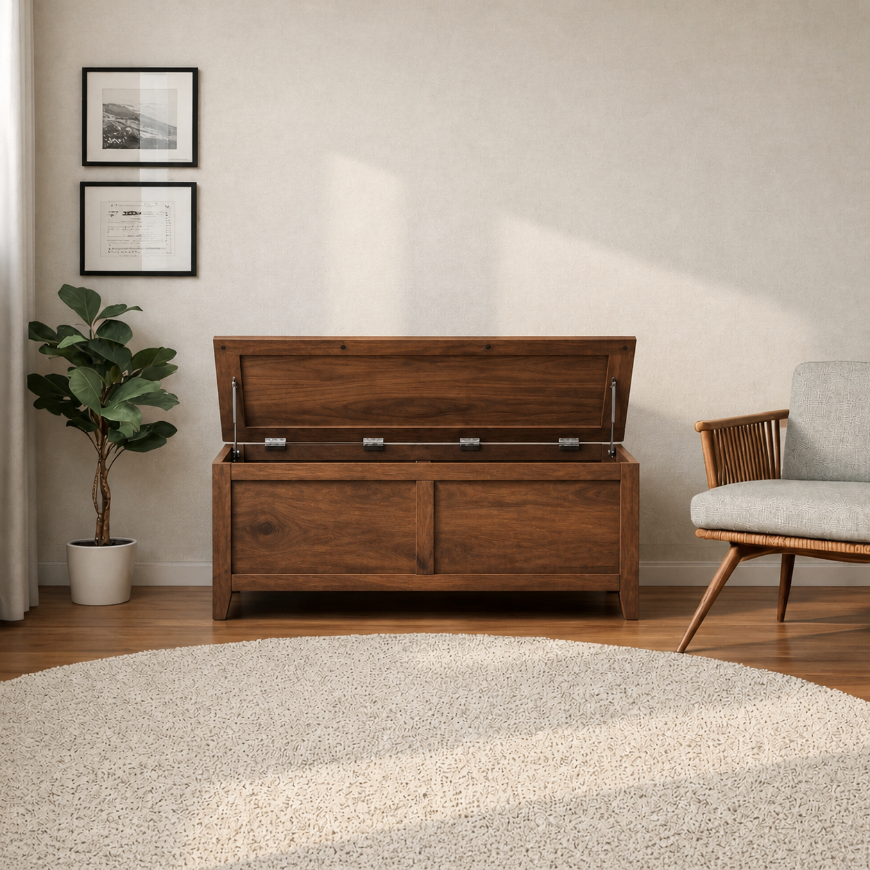 Baúl de Madera de Pino "Solid Comfort" Pie de Cama con Cierre - Café - 150x45x65 cm-1