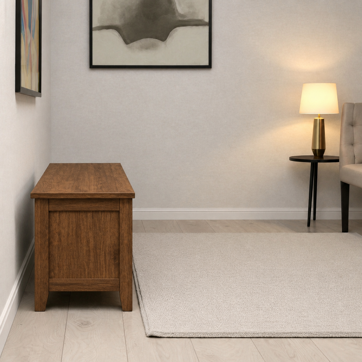 Baúl de Madera de Pino "Solid Comfort" Pie de Cama con Cierre - Café - 150x45x65 cm-2