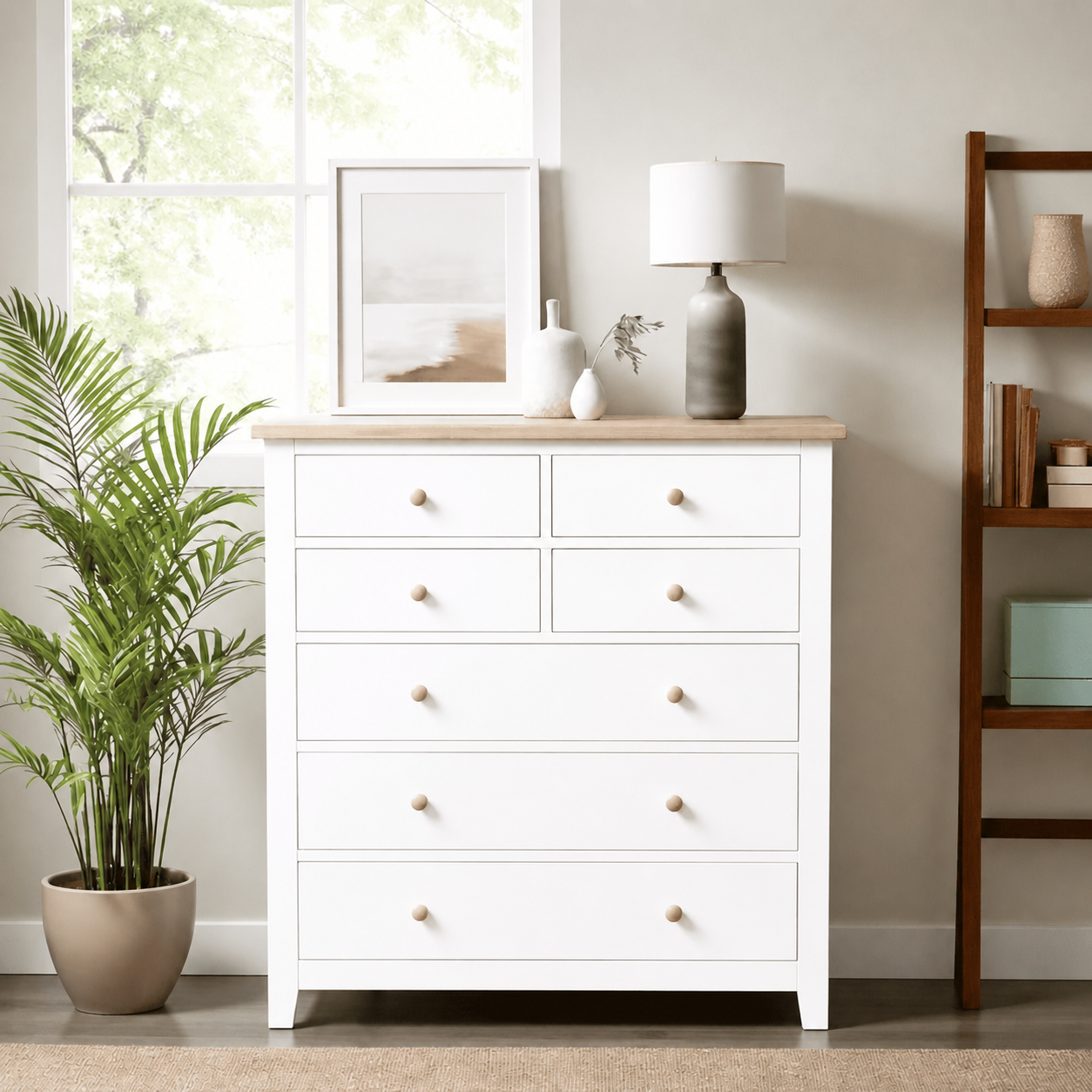 Cómoda "Giorgia Premium" 7 Cajones Mueble de Madera Maciza - Blanco - 100x40x115 cm-0
