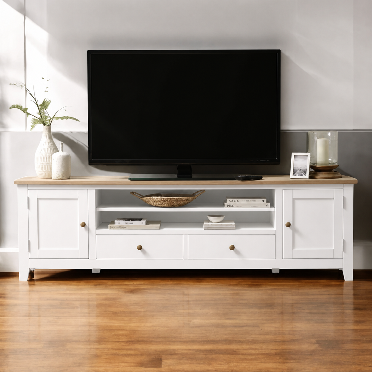 Rack TV "Rustic Luxury" Mueble de Televisión de Madera - Blanco - 150x40x65 cm-0