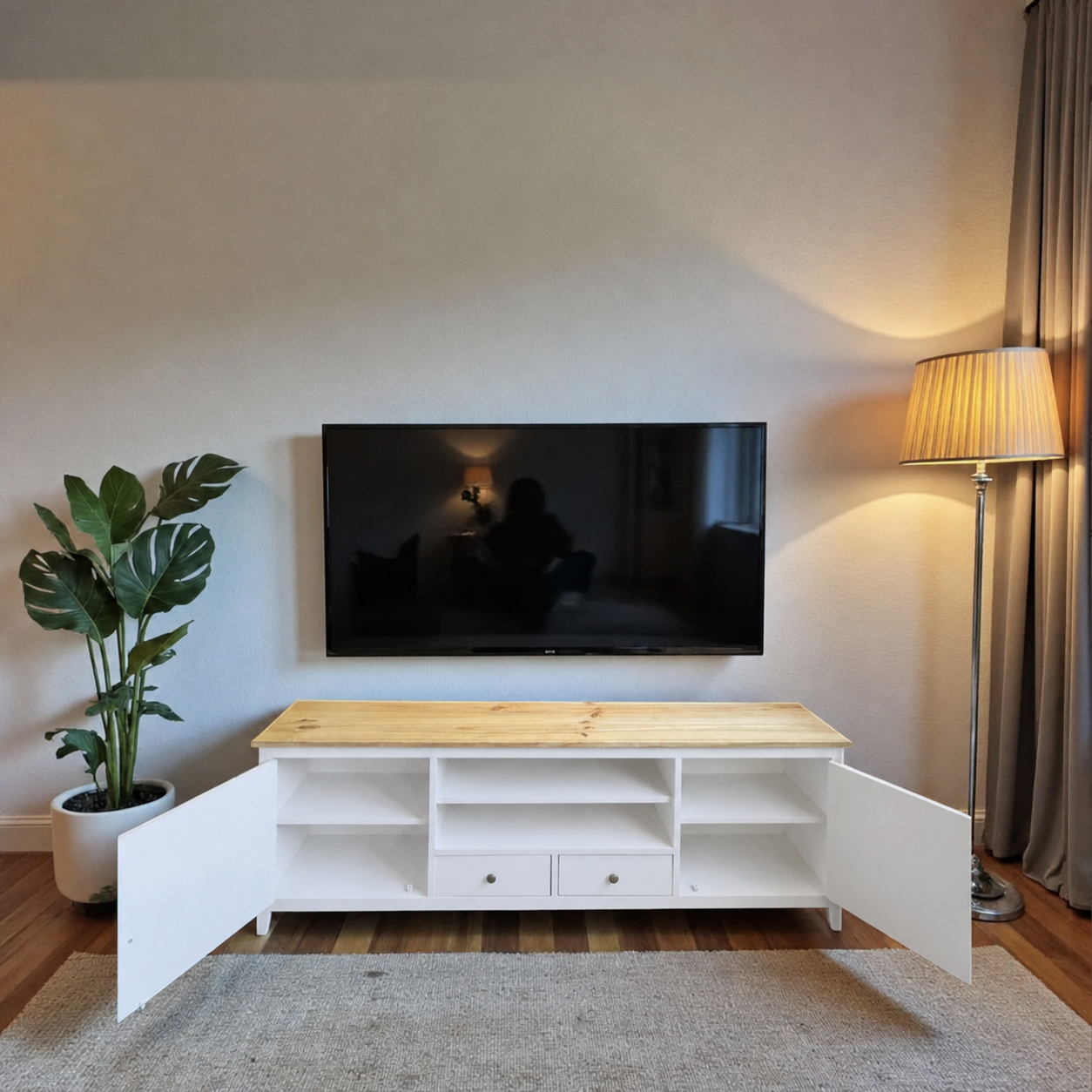 Rack TV "Rustic Luxury" Mueble de Televisión de Madera - Blanco - 150x40x65 cm-1