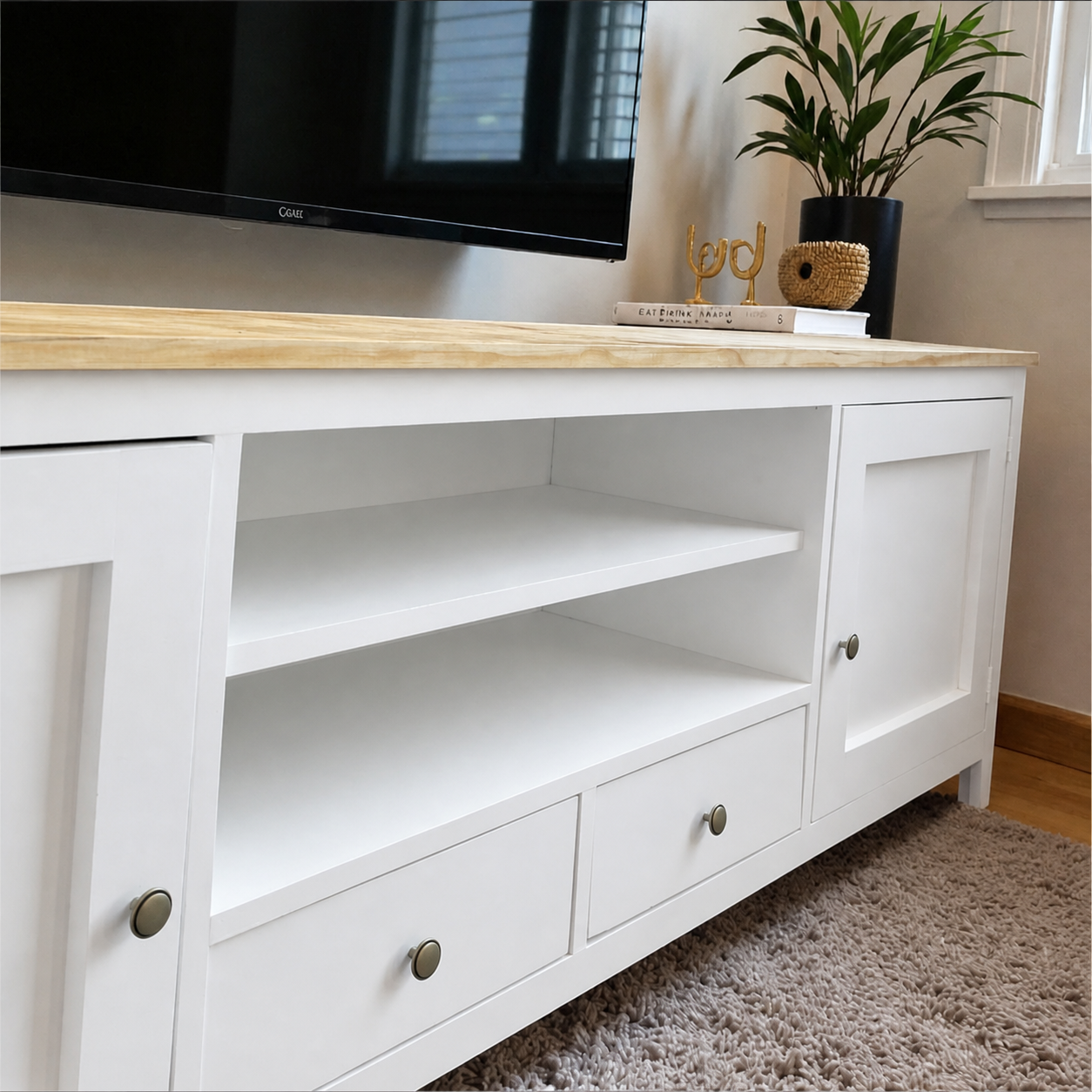 Rack TV "Rustic Luxury" Mueble de Televisión de Madera - Blanco - 150x40x65 cm-2