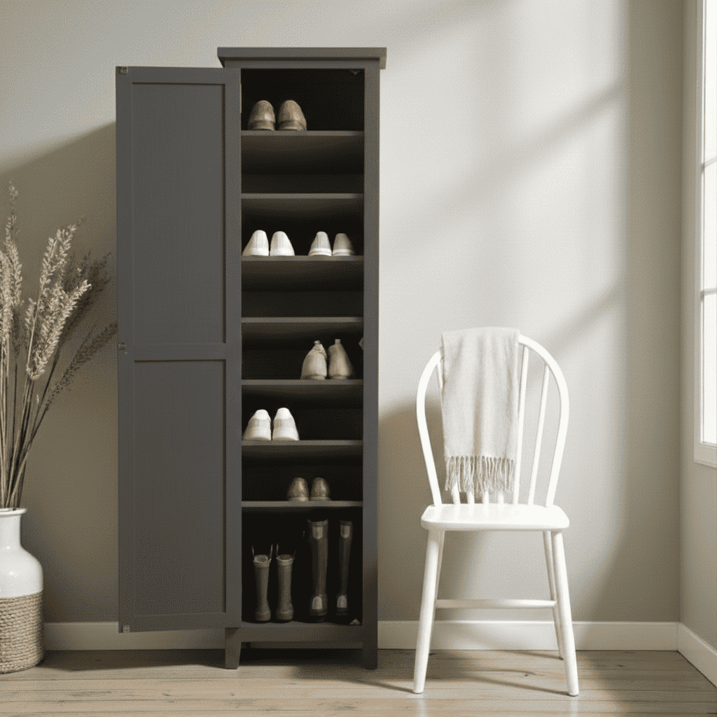 Zapatero de Madera de Pino Organización Vertical y Diseño - Gris Grafito - 60x40x180 cm-6