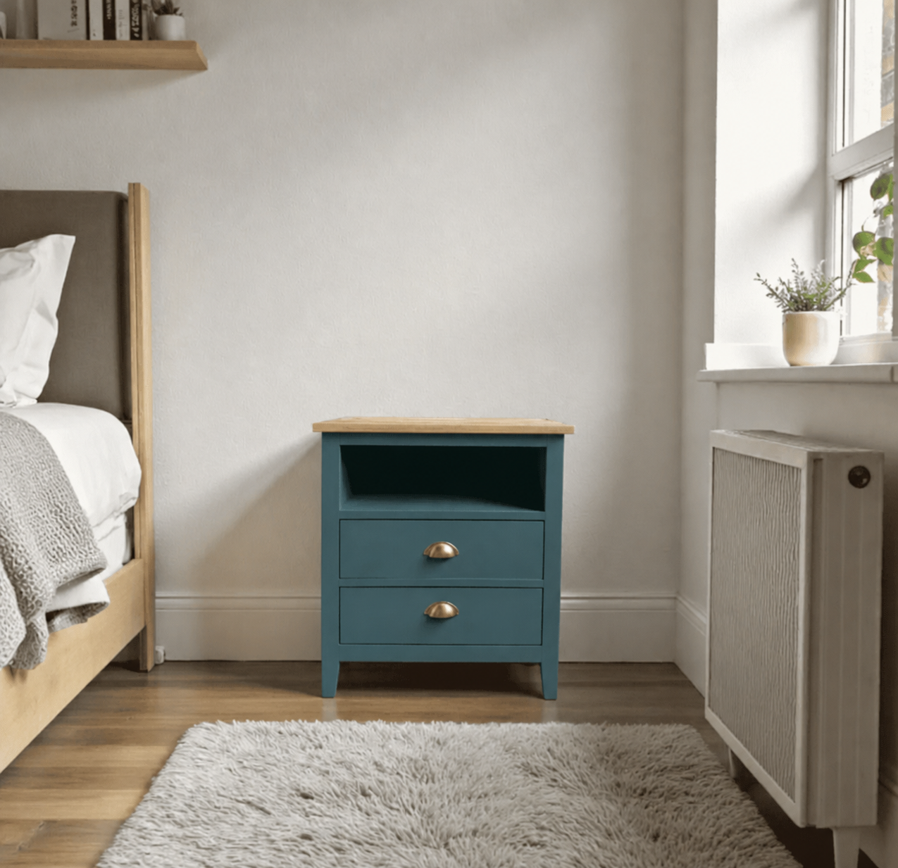 Velador "Nordik Scandi" 2 Cajones + Nicho Mesa de Noche - Azúl Marino - 50x40x70 cm-0
