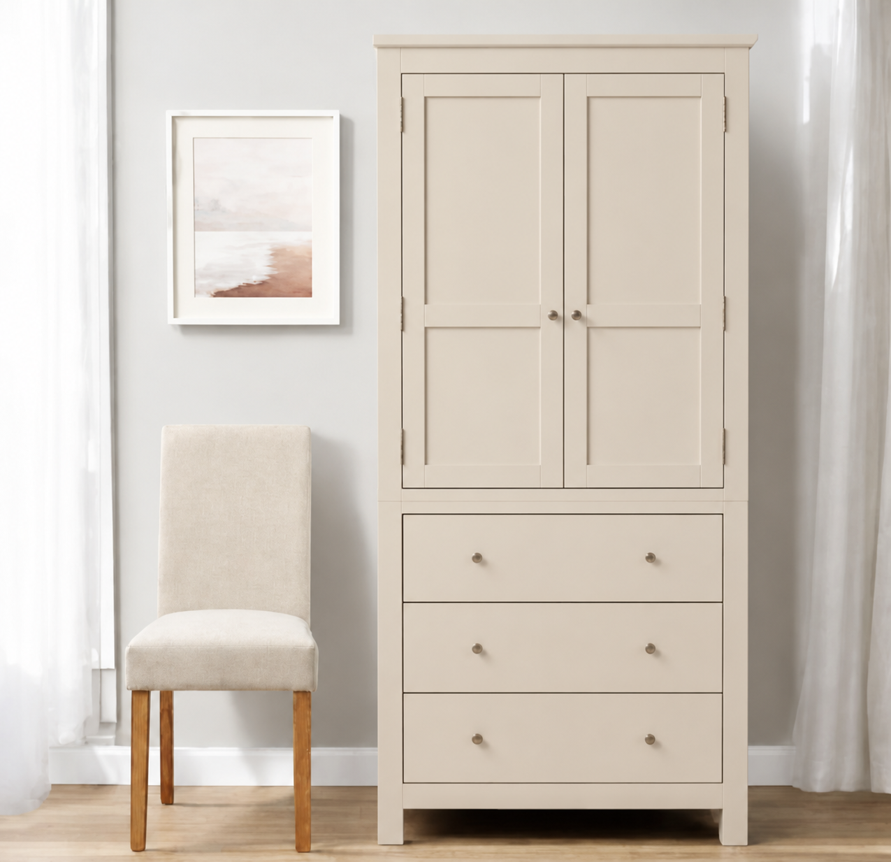 Closet "Armonía" de Madera Ropero Artesanal con Cajones y Barra - Beige - 90x50x180 cm-0