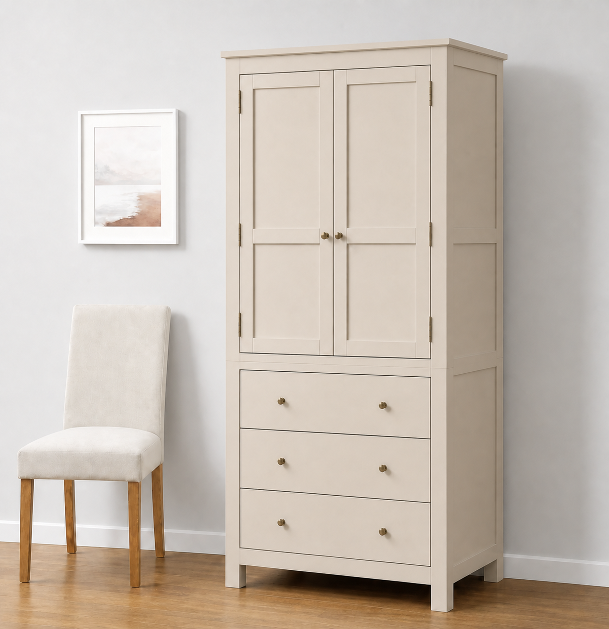 Closet "Armonía" de Madera Ropero Artesanal con Cajones y Barra - Beige - 90x50x180 cm-2
