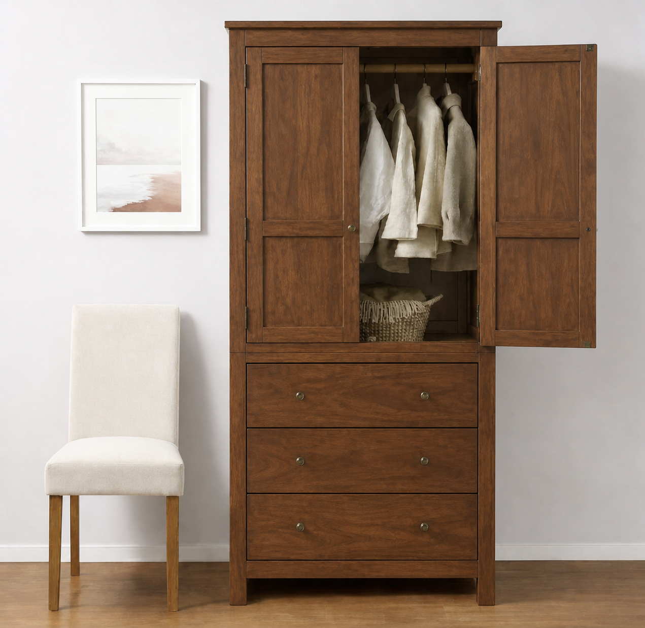 Closet "Armonía" de Madera Ropero Artesanal con Cajones y Barra - Café - 100x50x180 cm-1