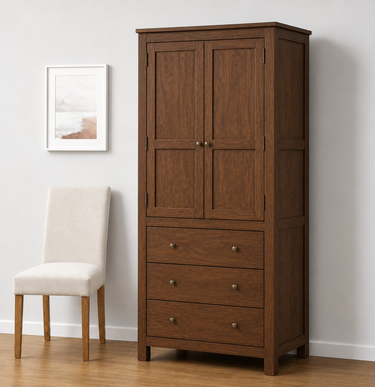 Closet "Armonía" de Madera Ropero Artesanal con Cajones y Barra - Café - 100x50x180 cm-2