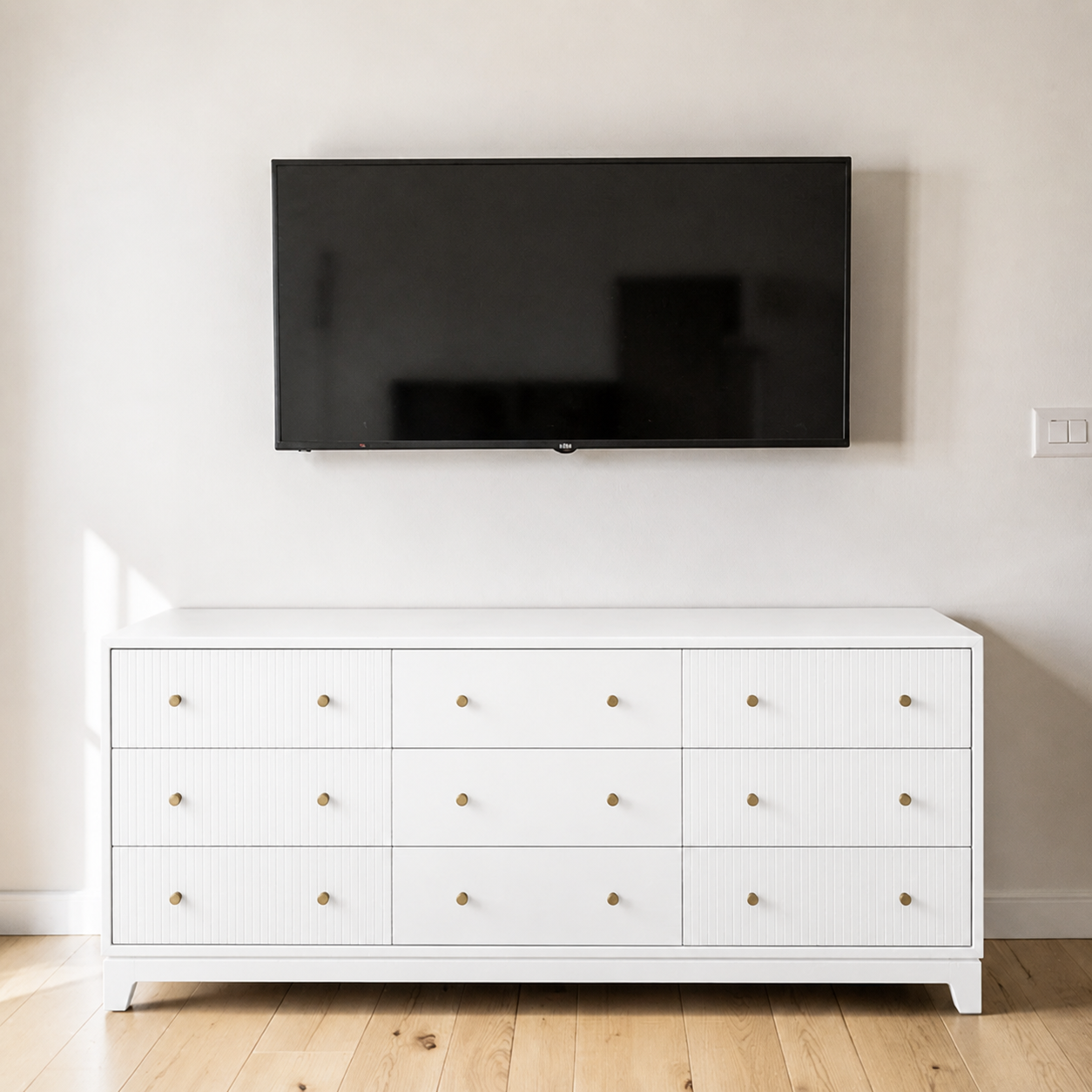 Cómoda Premium de Palillaje Mueble de Dormitorio - Blanco - 180x40x90 cm-0