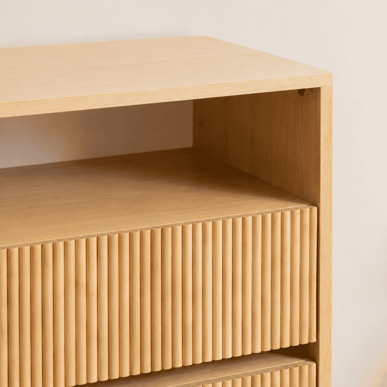 Cómoda "Pitao" 3 Cajones con Nicho Mueble de Madera - Beige - 120x40x90 cm-2