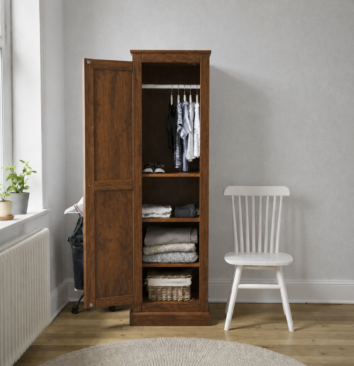 Ropero de Madera 1 Puerta Armario Compacto con Barra - Café - 60x50x180 cm-0