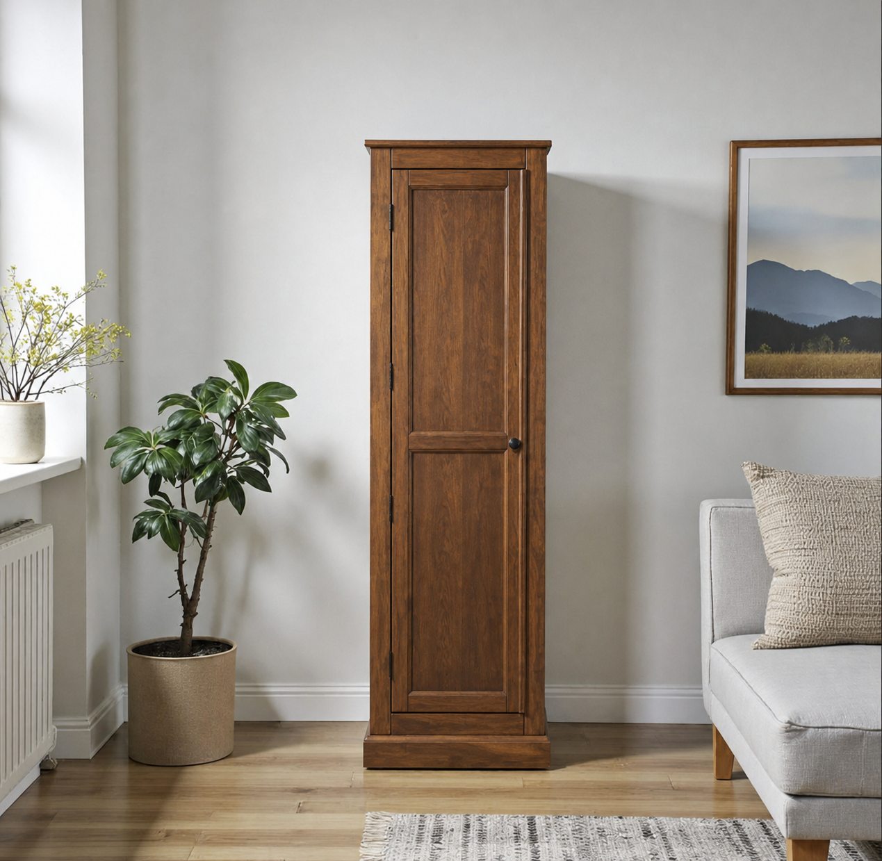 Ropero de Madera 1 Puerta Armario Compacto con Barra - Café - 60x50x180 cm-2