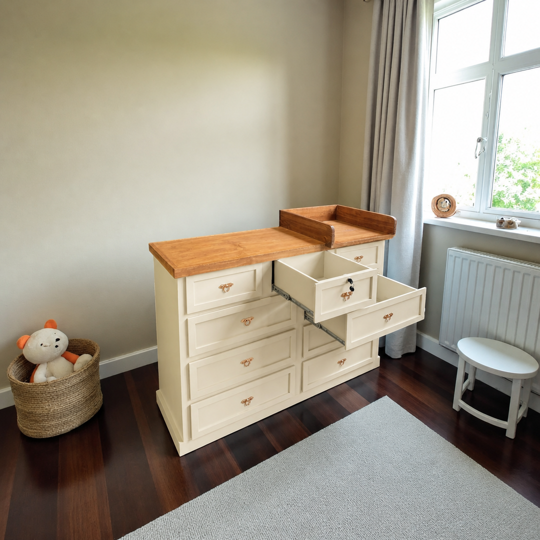 Cómoda Mudador de Madera 9 Cajones Mueble Cambiador Ergonómico - Beige - 120x40x90 cm-2