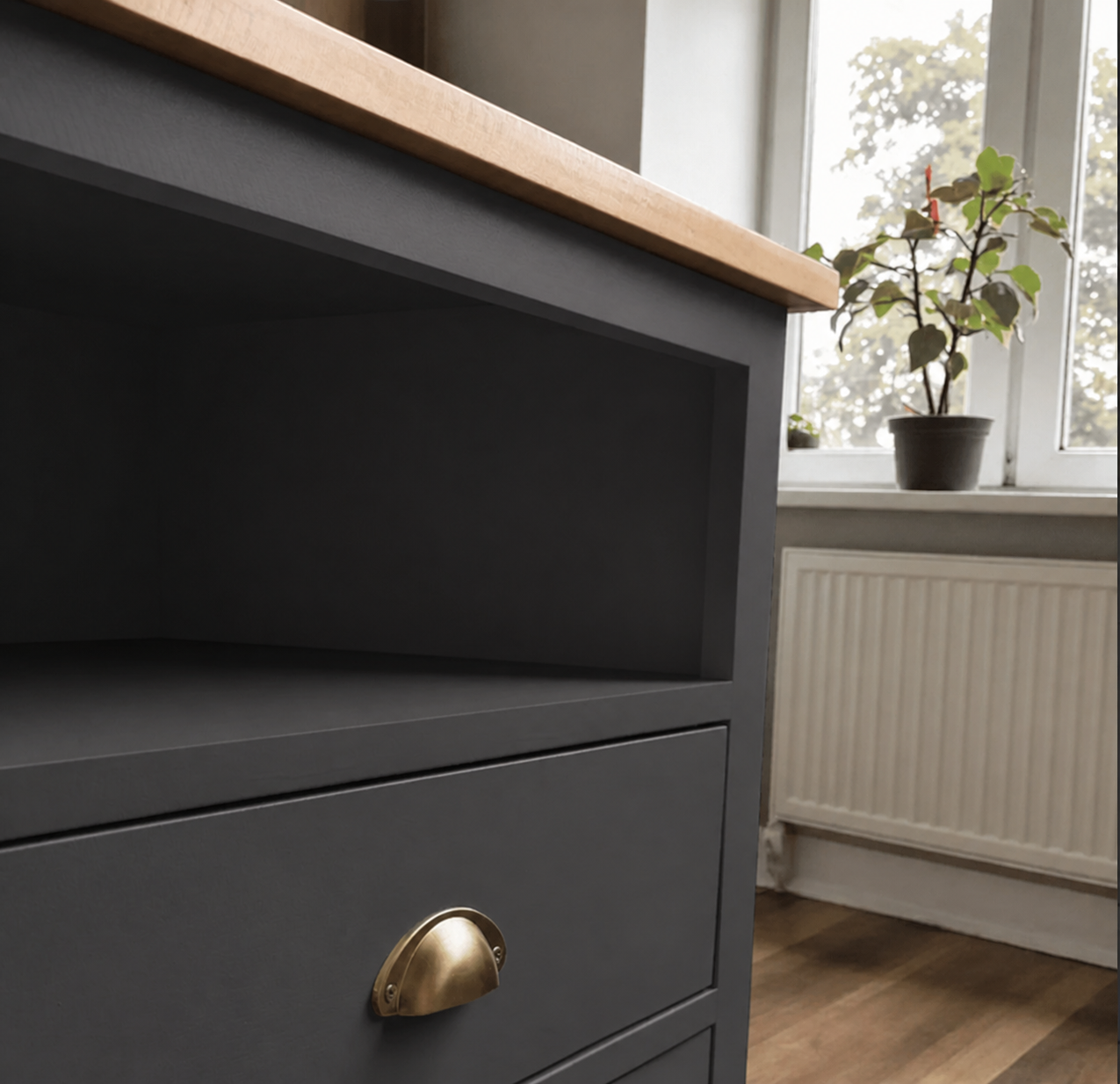 Velador "Nordik Scandi" 2 Cajones + Nicho Mesa de Noche - Gris Grafito - 50x40x70 cm-2