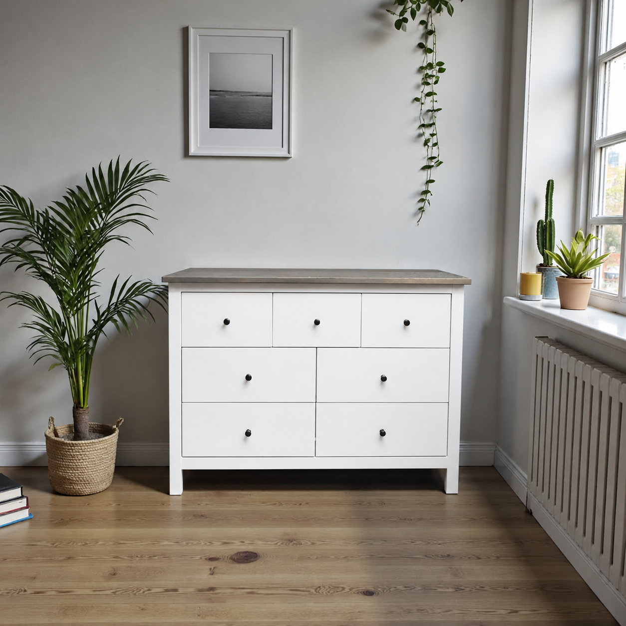 Cómoda "Canelo" 7 Cajones Estilo Farmhouse Chic en Madera - Blanco - 120x40x80 cm-0