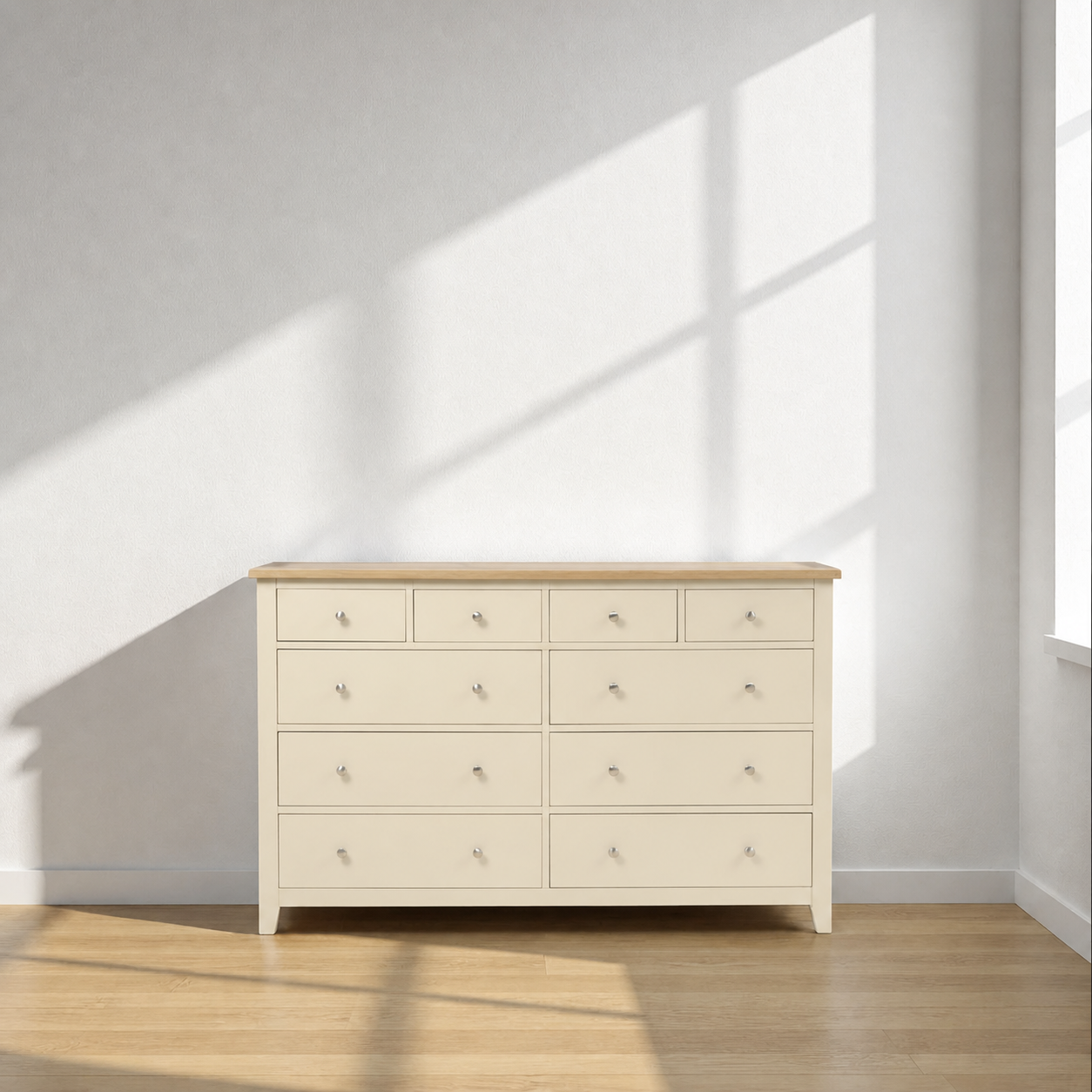 Cómoda de Madera 10 Cajones Máxima Capacidad de Almacenamiento - Beige - 180x40x90 cm-1