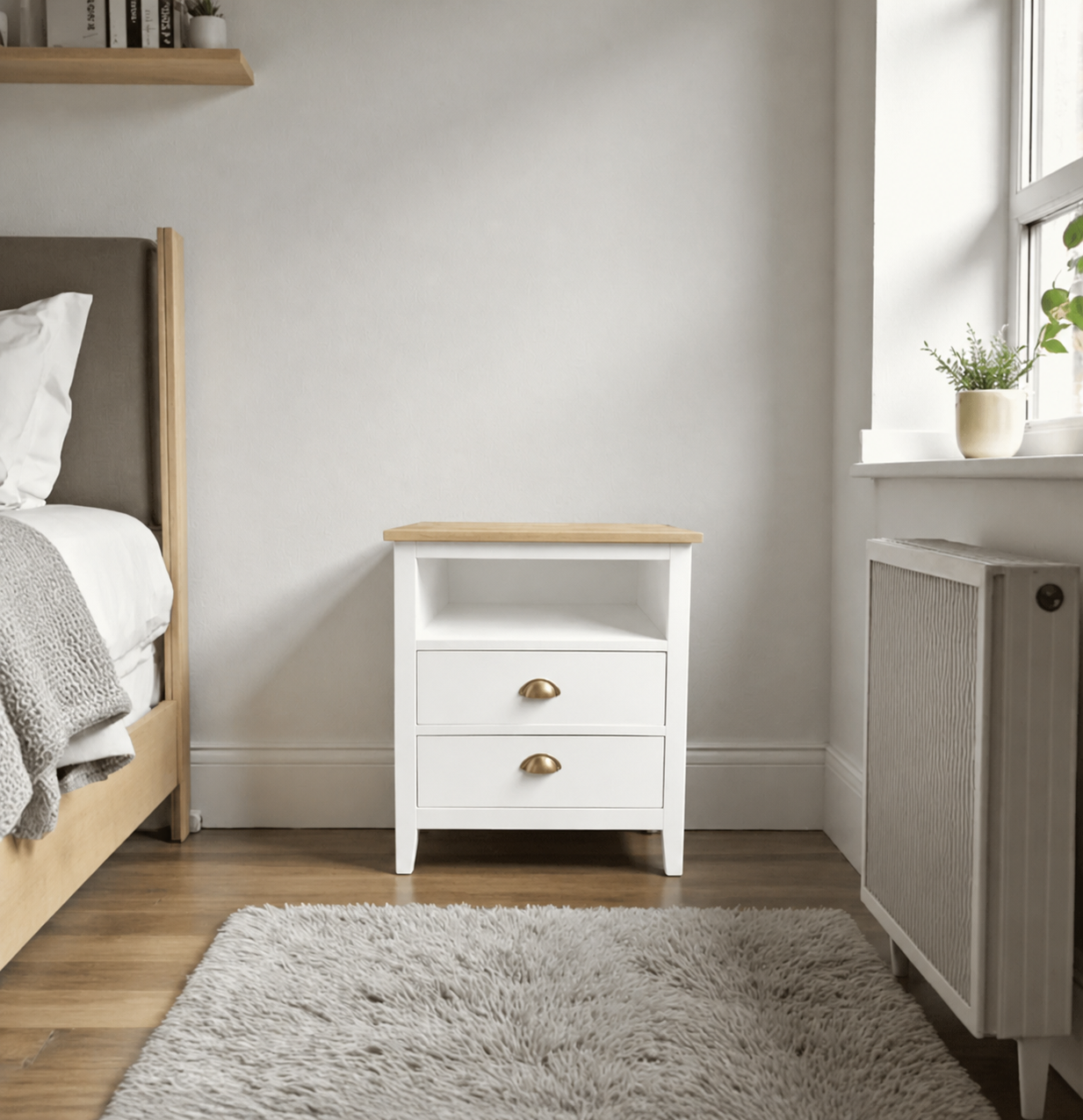 Velador "Nordik Scandi" 2 Cajones + Nicho Mesa de Noche - Blanco - 50x40x70 cm-0