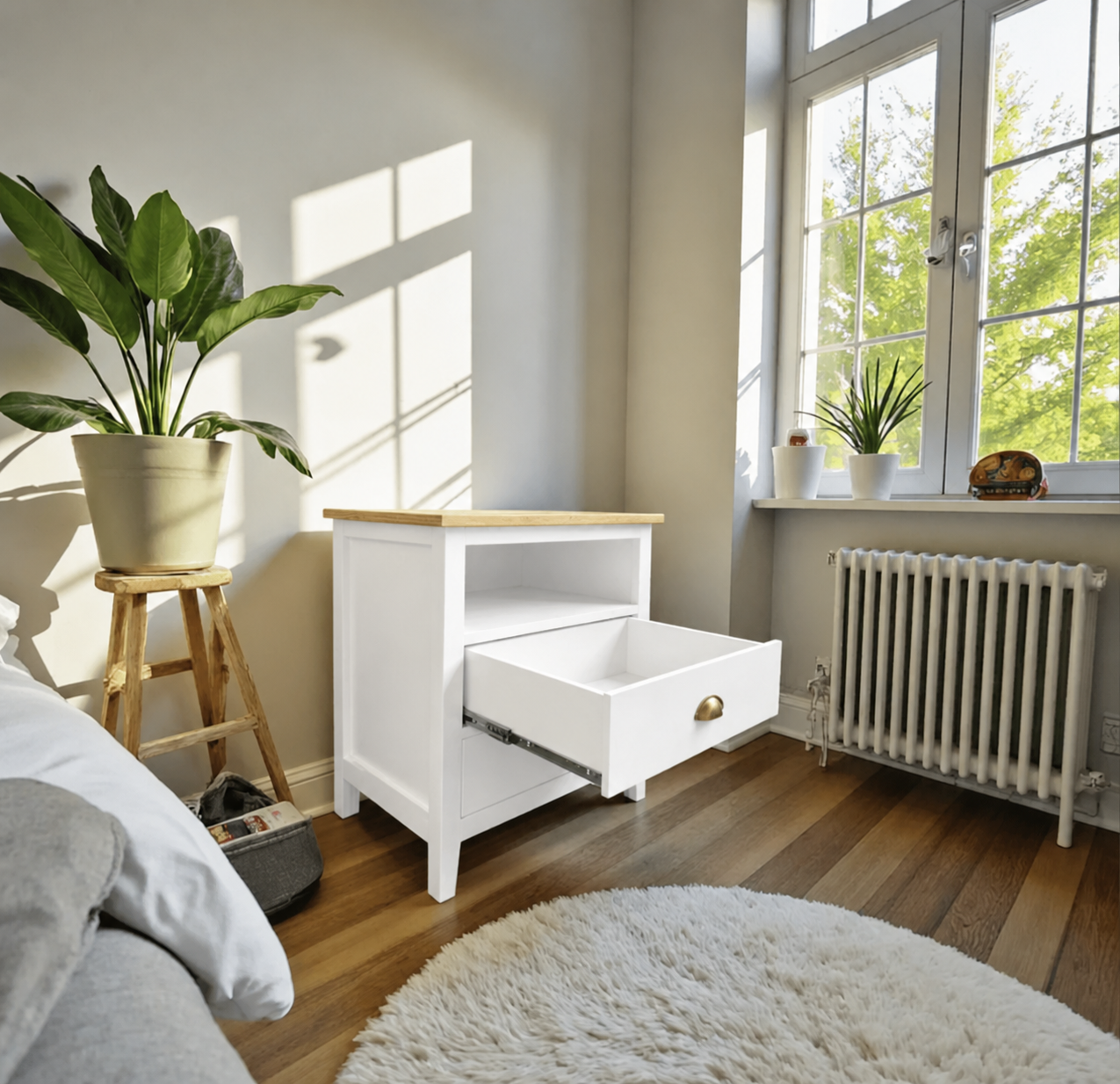 Velador "Nordik Scandi" 2 Cajones + Nicho Mesa de Noche - Blanco - 50x40x70 cm-1