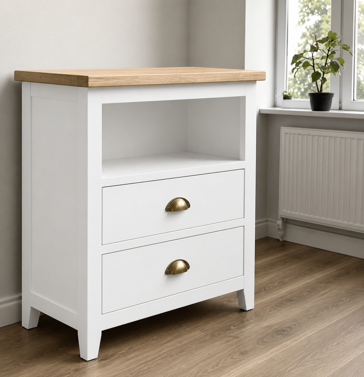 Velador "Nordik Scandi" 2 Cajones + Nicho Mesa de Noche - Blanco - 50x40x70 cm-2