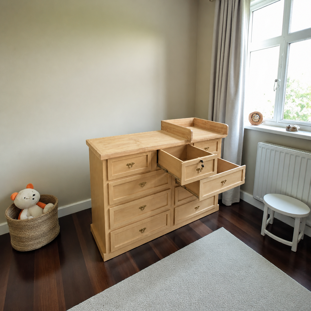Cómoda Mudador de Madera 9 Cajones Mueble Cambiador Ergonómico - Natural - 120x40x90 cm-2