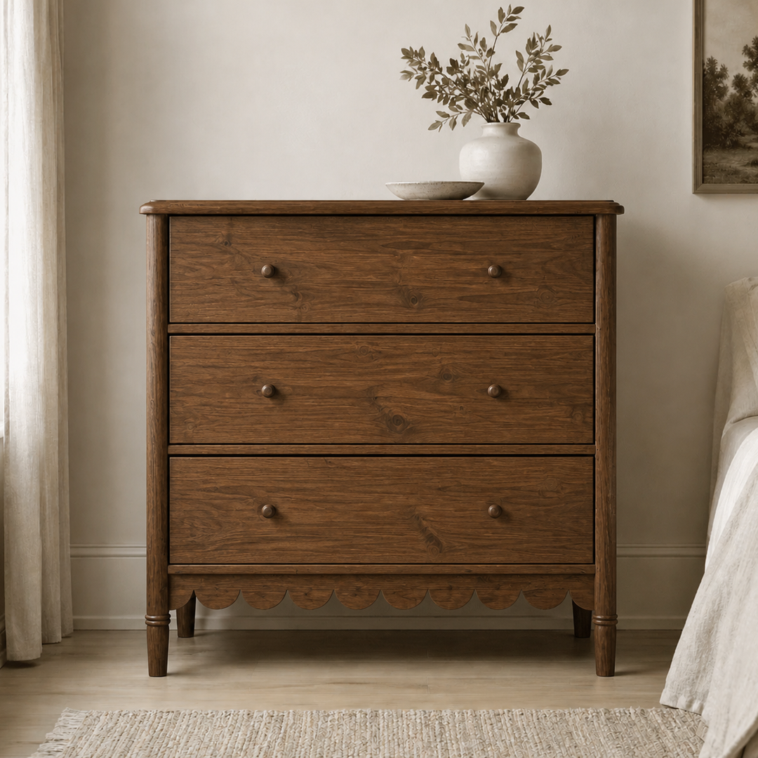 Cómoda "Caléu" 3 Cajones Mueble de Madera Estilo Romántico - Café - 100x40x90 cm-0