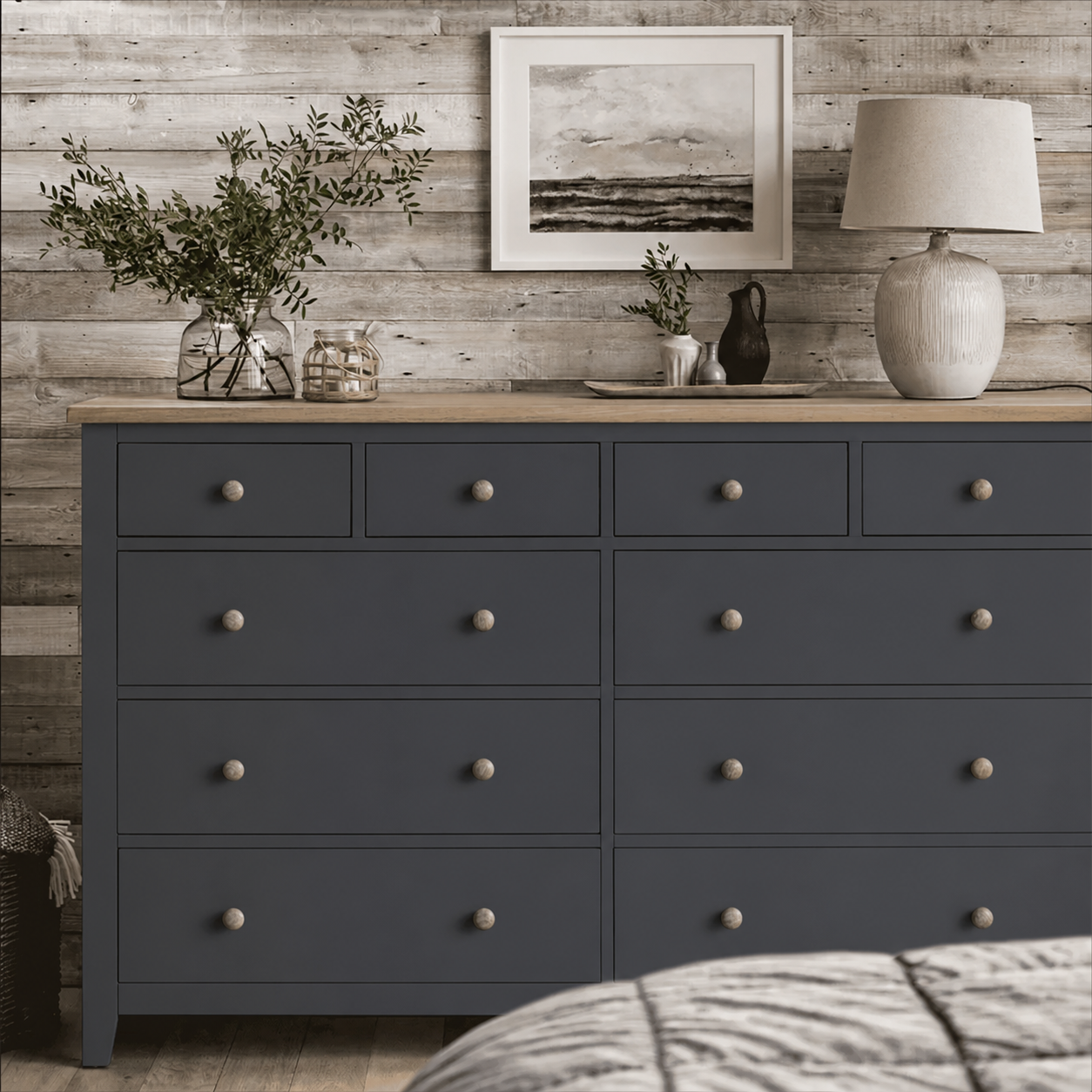 Cómoda de Madera 10 Cajones Máxima Capacidad de Almacenamiento - Gris Grafito - 150x40x90 cm-0