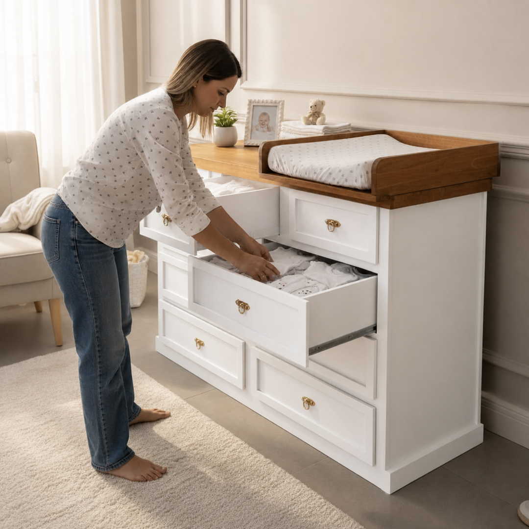 Cómoda Mudador de Madera 9 Cajones Mueble Cambiador Ergonómico - Blanco - 120x40x90 cm-1