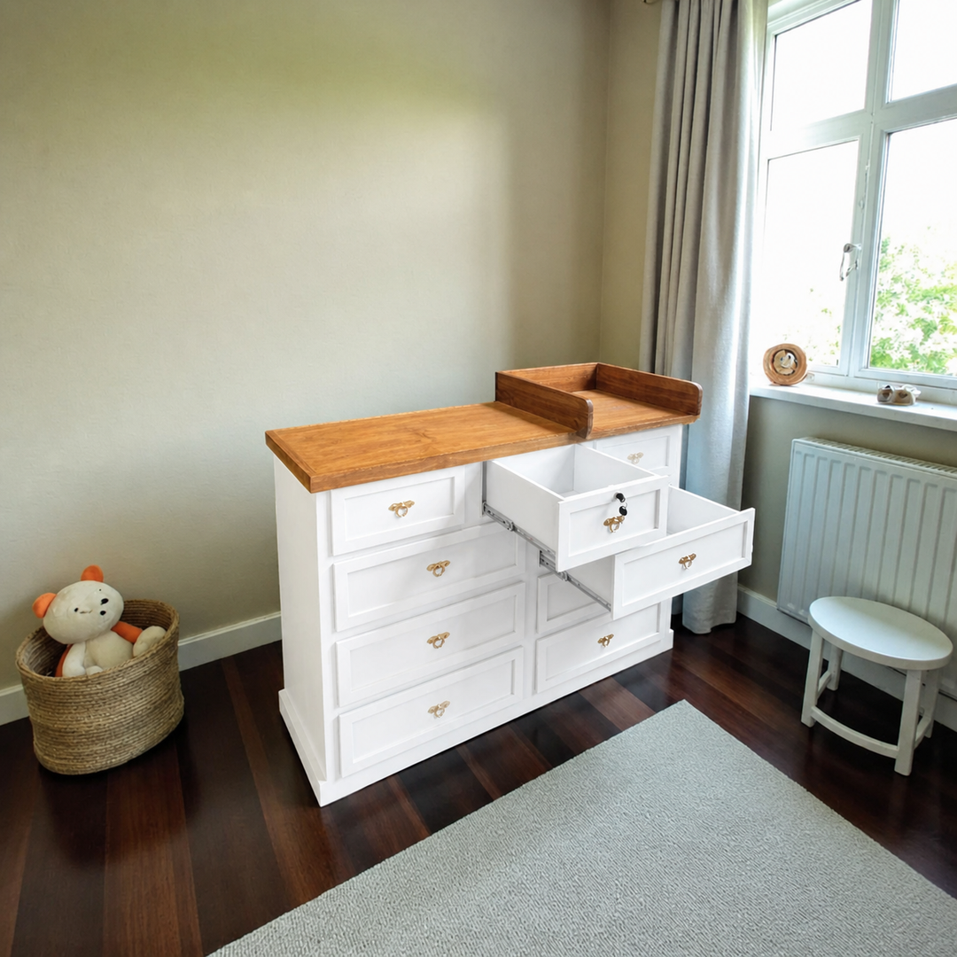 Cómoda Mudador de Madera 9 Cajones Mueble Cambiador Ergonómico - Blanco - 120x40x90 cm-2